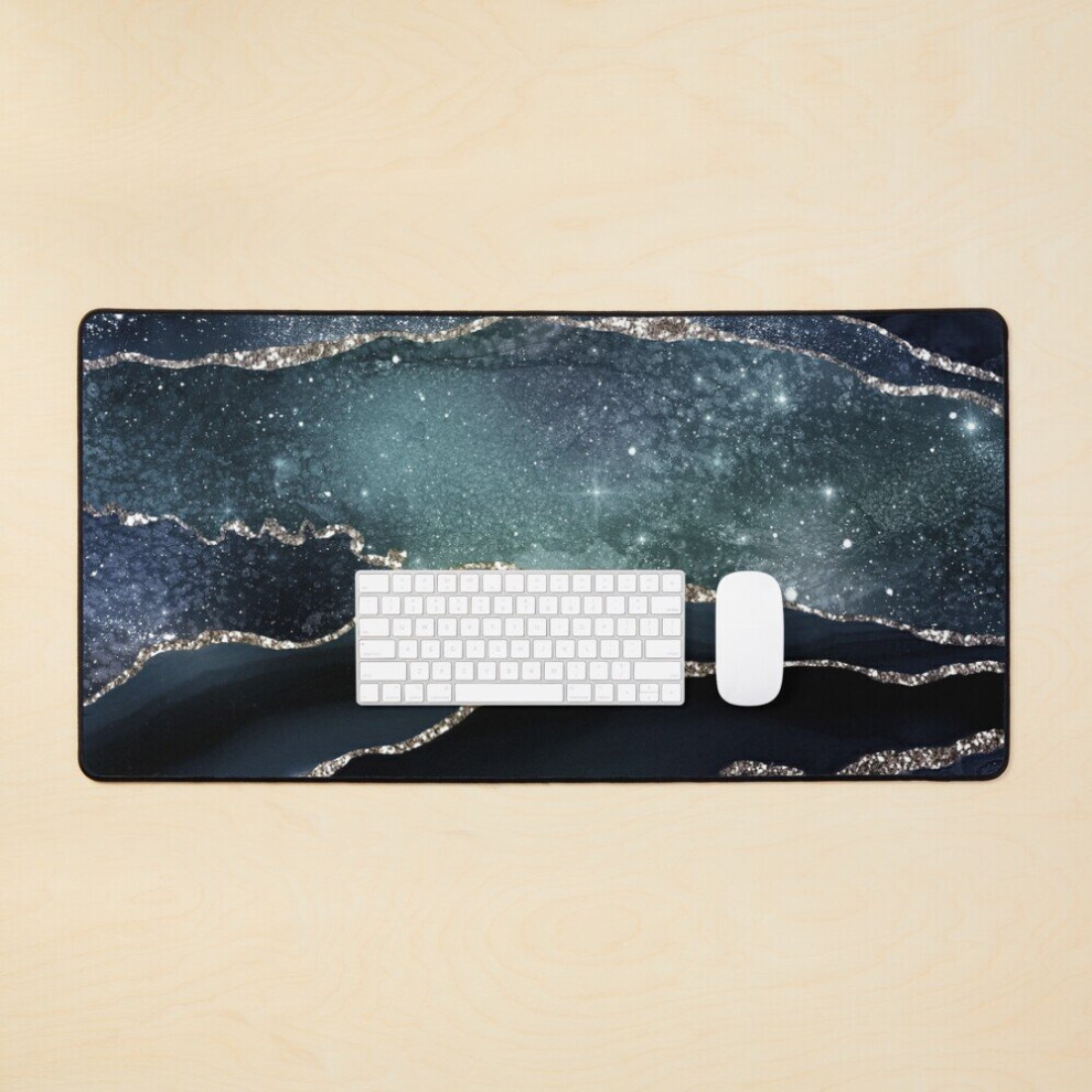 Desk Mat Glamour Night Milky Way Faux Marble Large Gaming Mouse Pad 35X16 Inch Black 7802738351439
