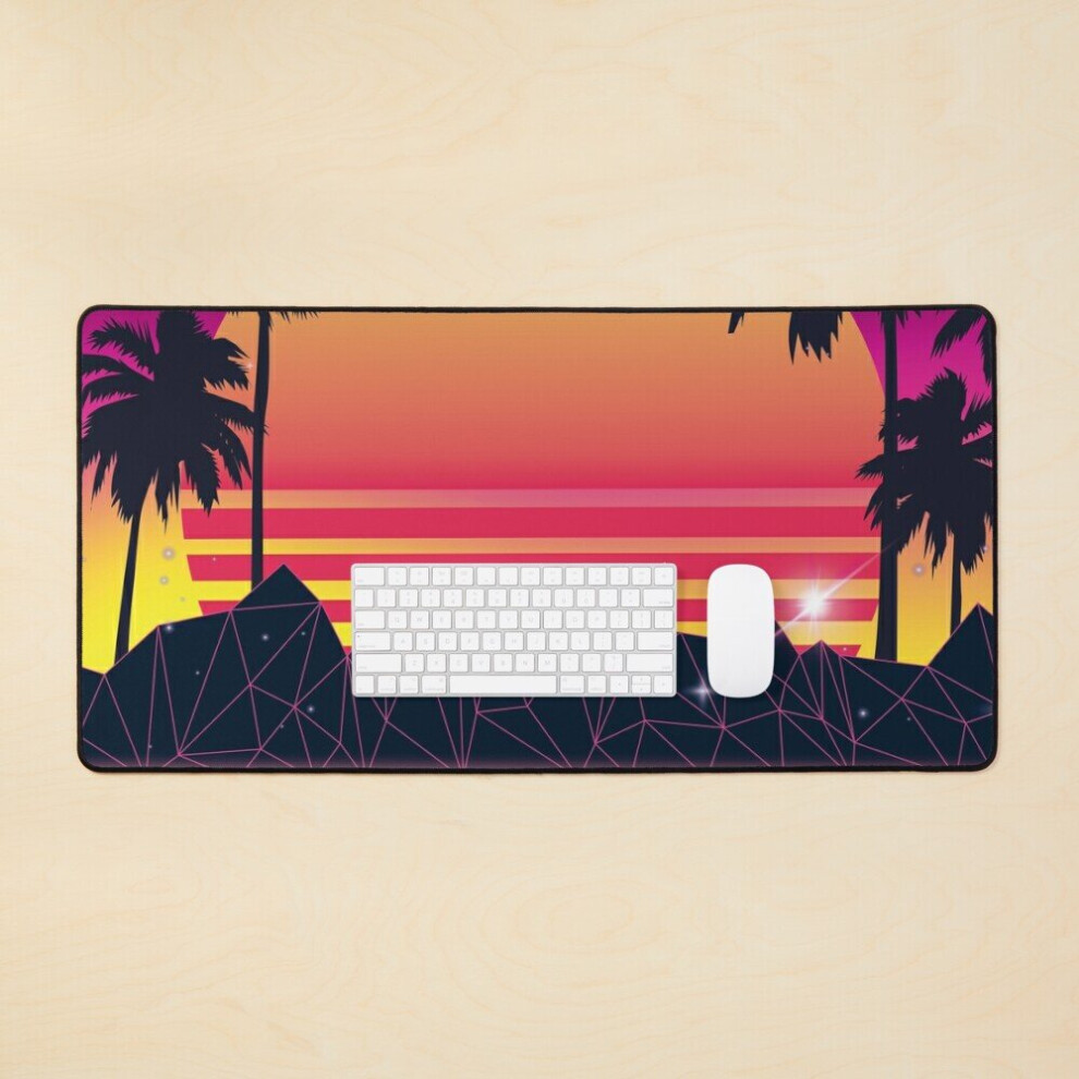 Desk Mat Flaming Sunset 80S Synthwave Large Gaming Mouse Pad 35X16 Inch 7802738343236