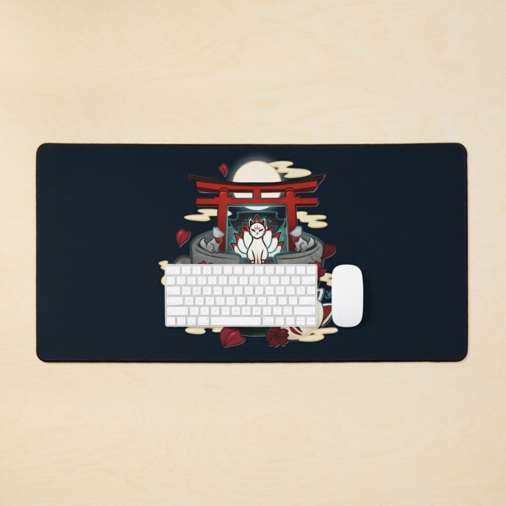 Desk Mat Moonlit Kitsune Shrine Teacup Large Gaming Mouse Pad 35X16 Inch 7802738329056