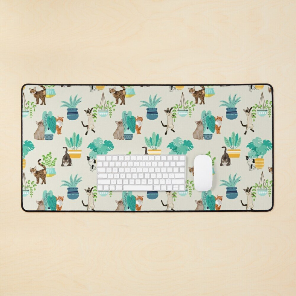 Desk Mat Cats And Plants Large Gaming Mouse Pad 35X16 Inch 7802738371468