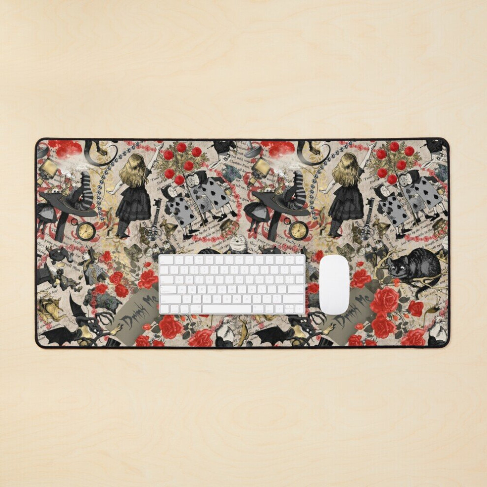 Desk Mat Vintage Alice In Wonderland And Large Gaming Mouse Pad 35X16 Inch Black/Red 7802738362763