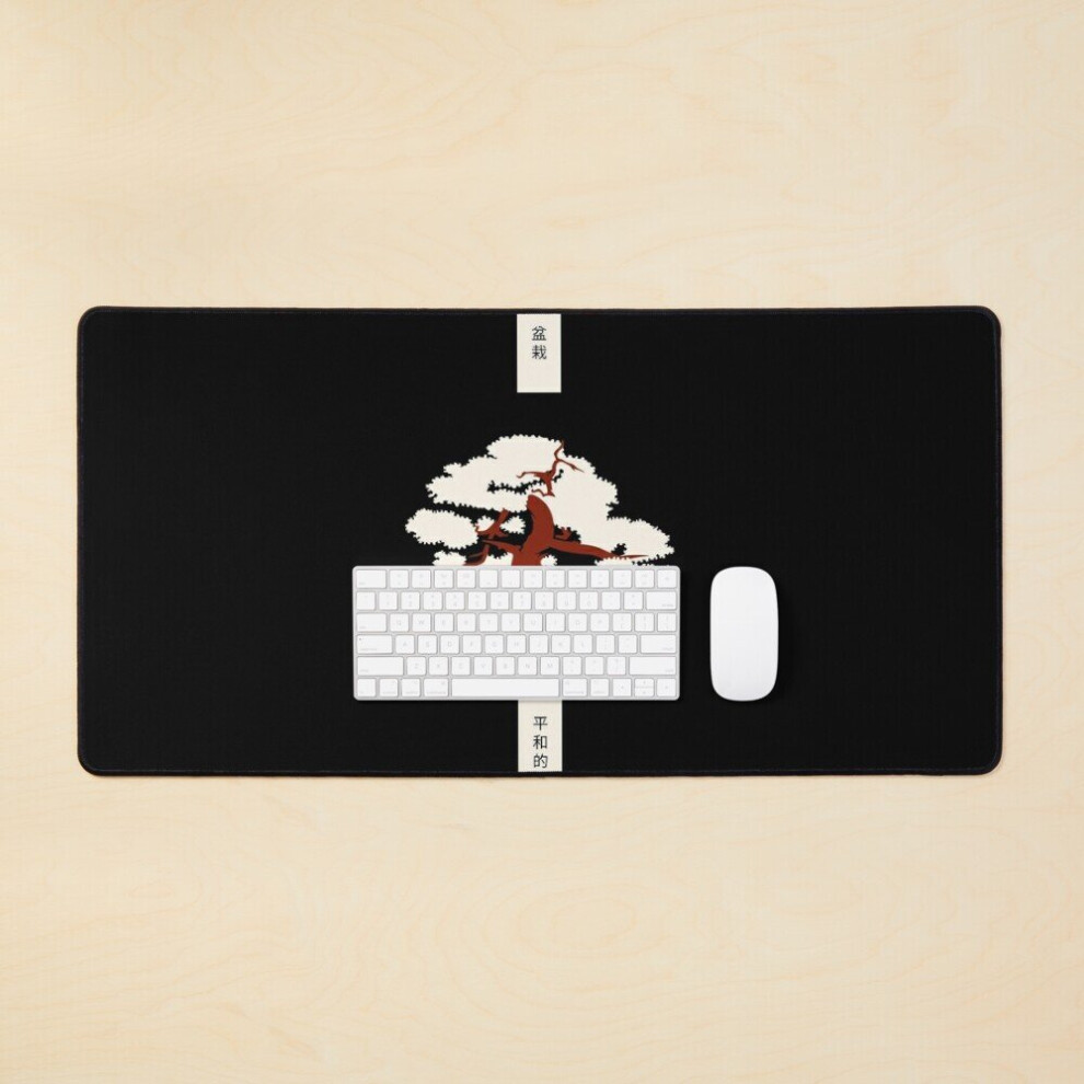 Desk Mat Bonsai Trees Peaceful Japanese Characters Large Gaming Mouse Pad 35X16 Inch 7802738341126