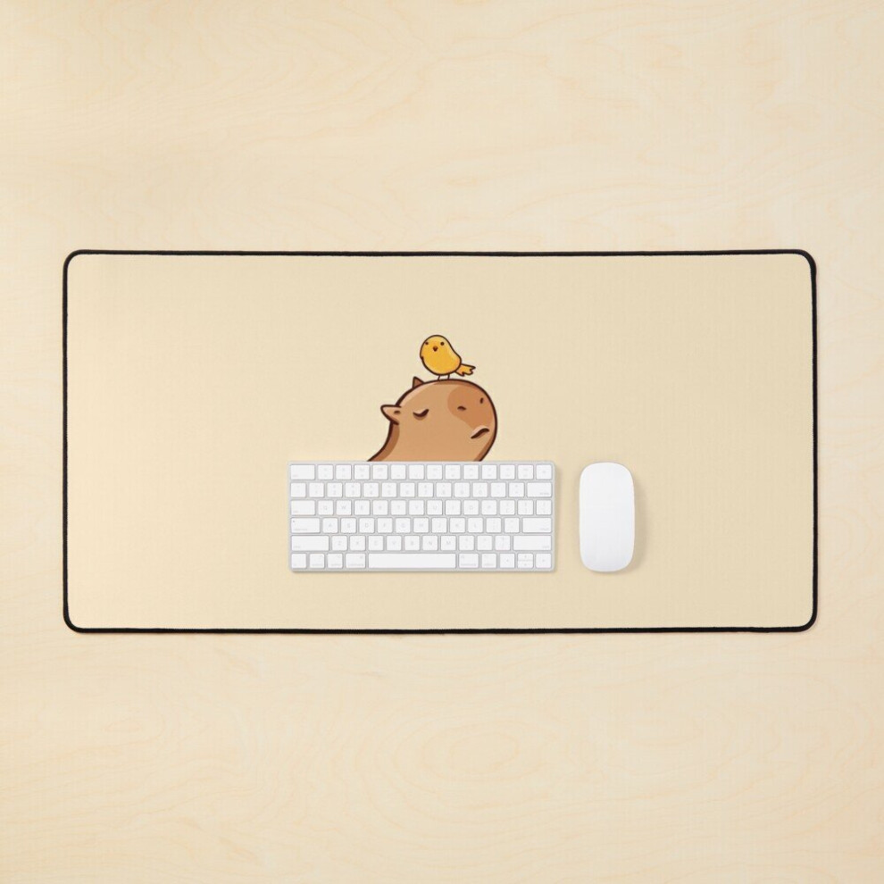 Desk Mat Capybara With A Bird Large Gaming Mouse Pad 35X16 Inch Yellow 7802738339277