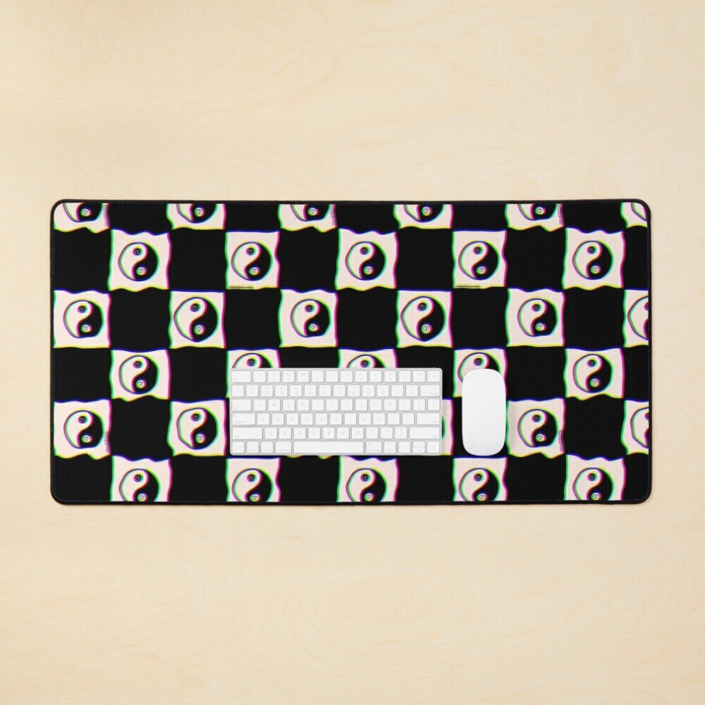 Desk Mat Smiley Yin Yang Checkered Print Large Gaming Mouse Pad 35X16 Inch 7802738326512