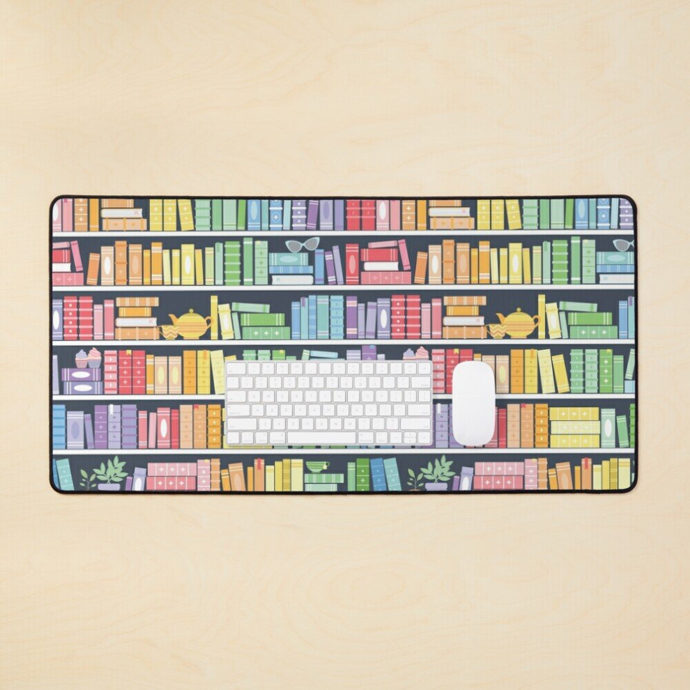 Desk Mat Rainbow Books Shelf Pattern ( Background) Large Gaming Mouse Pad 35X16 Inch Black 7802738313338