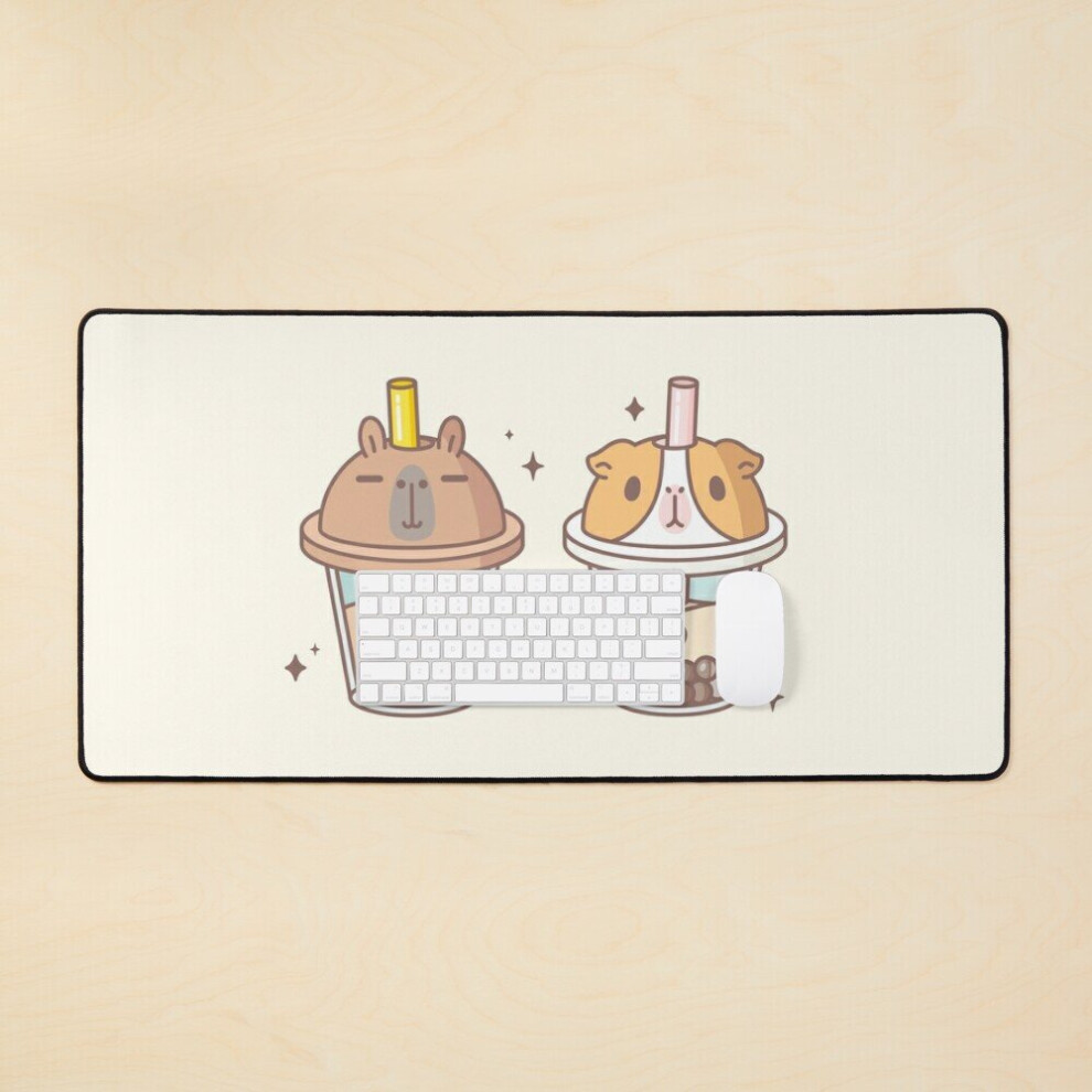 Desk Mat Bubu And Moonch, Capybara And Guinea Pig Boba Tea Large Gaming Mouse Pad 35X16 Inch 7802738389210