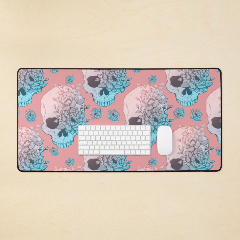Desk Mat Floral Skull Large Gaming Mouse Pad 35X16 Inch 7802738336337