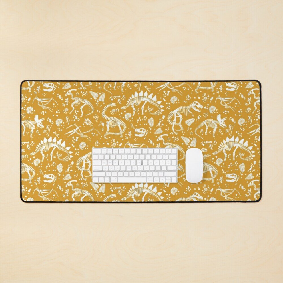 Desk Mat Excavated Dinosaur Fossils - Mustard Large Gaming Mouse Pad 35X16 Inch 7802738383706