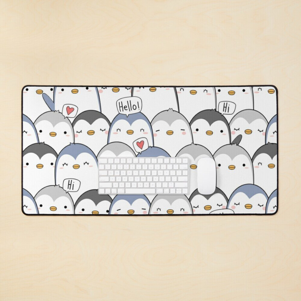 Desk Mat Cute Adorable Doodle Penguins Large Gaming Mouse Pad 35X16 Inch 7802738337259