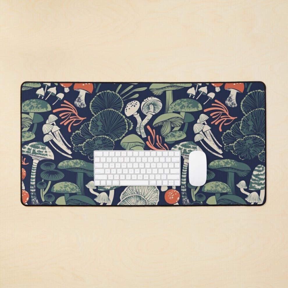 Desk Mat Copy Of Mystical Fungi Midnight Sage And Forest Wild Mushrooms Large Gaming Mouse Pad 35X16 Inch Blue/Green/Orange 7802738319200