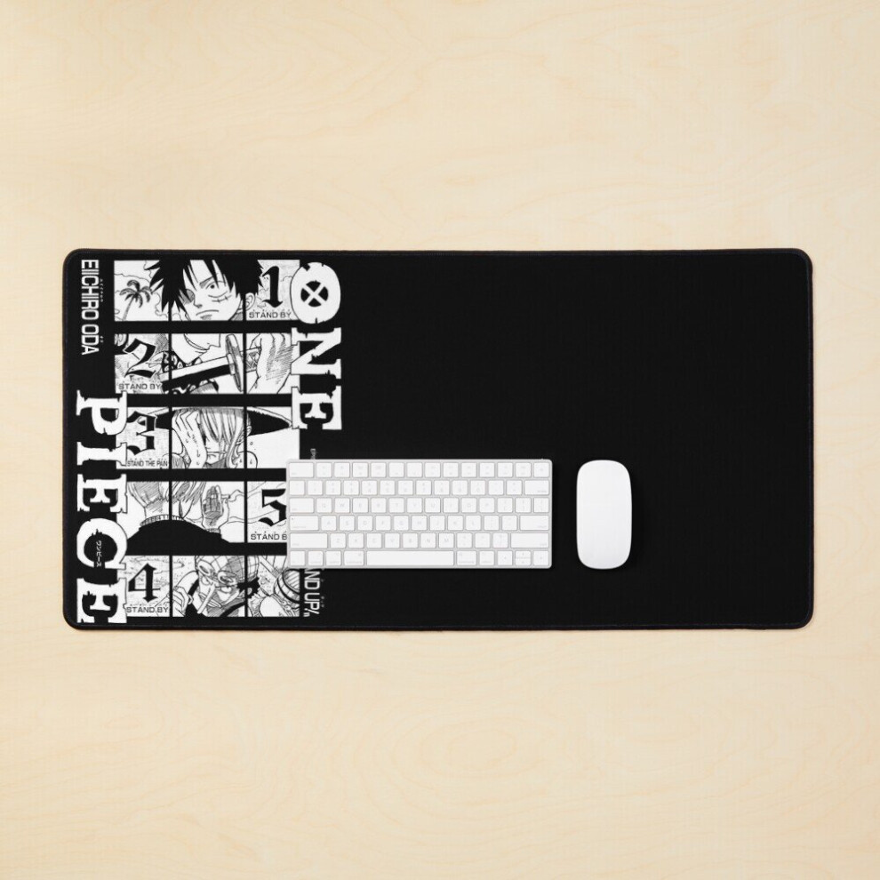 Desk Mat One Piece - Luffy, Sanji, Usopp, Nami, Zoro / Zolo, And Cover Chapter 82 Large Gaming Mouse Pad 35X16 Inch Black/White 7802738342024