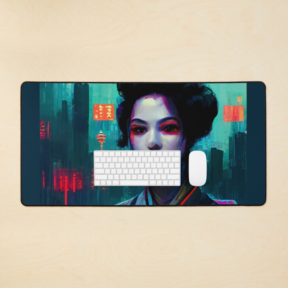Desk Mat A Cyberpunk Geisha Large Gaming Mouse Pad 35X16 Inch 7802738395686