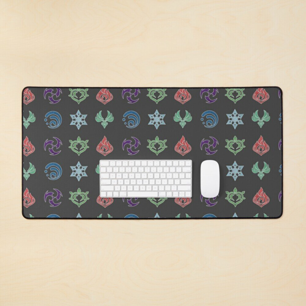 Desk Mat Genshin Elements Fanart For Gaming Genshin Impact Fans Pyro Electro Dendro Anemo Hydro Cryo Large Gaming Mouse Pad 35X16 Inch 7802738340587