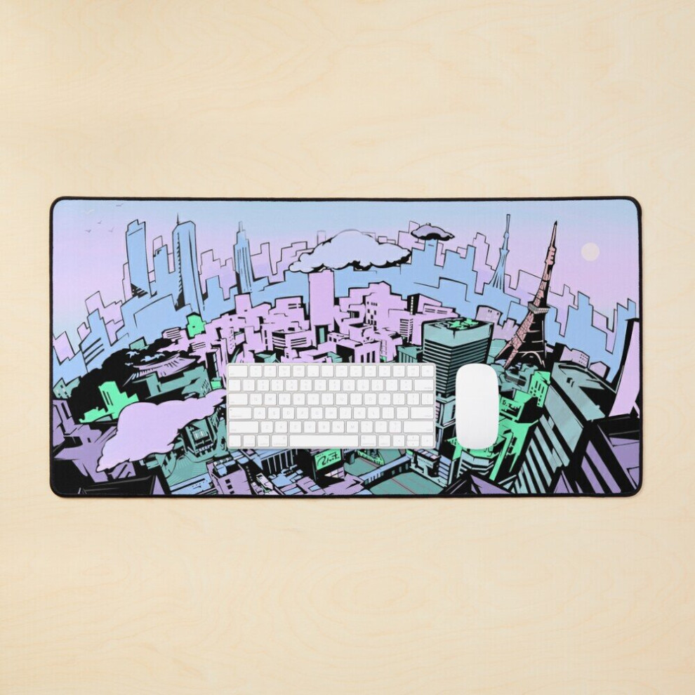 Desk Mat Persona 5 Pastel Neon Tokyo Loading Screen Large Gaming Mouse Pad 35X16 Inch 7802738321678