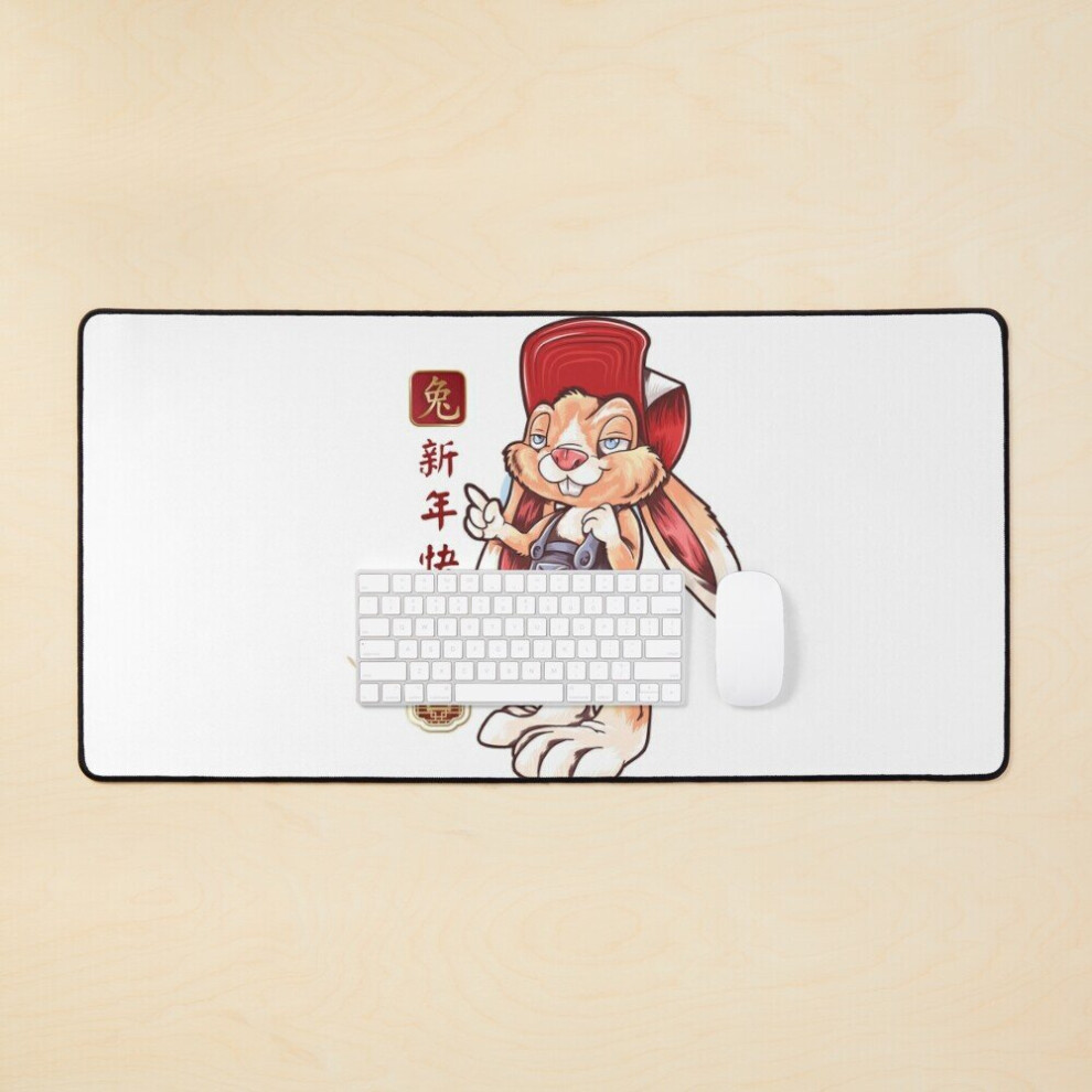 Desk Mat Happy New Year Of The Rabbit Chinese Zodiac Rabbit 2023 Large Gaming Mouse Pad 35X16 Inch 7802738362664