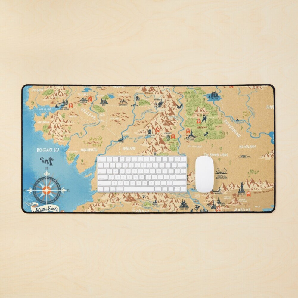 Desk Mat J.r.r. Tolkien - Middle Earth Map, Simple Icon Illustrations Large Gaming Mouse Pad 35X16 Inch 7802738319231