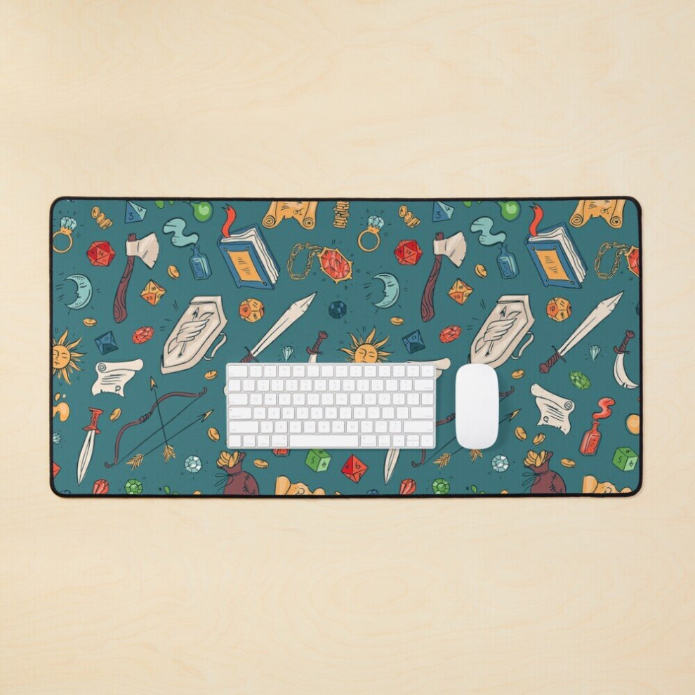 Desk Mat Tabletop Rpg - Dnd Dice And Elements All Over Pattern Large Gaming Mouse Pad 35X16 Inch 7802738316650
