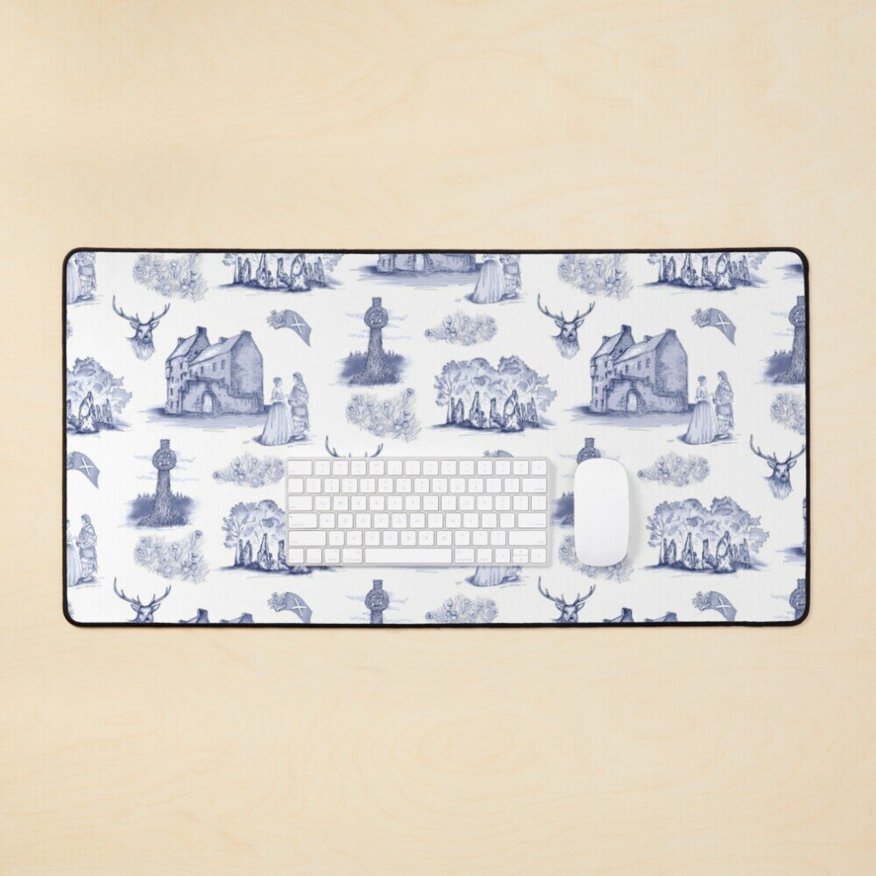 Desk Mat Highlander Toile In Large Gaming Mouse Pad 35X16 Inch Blue 7802738379235