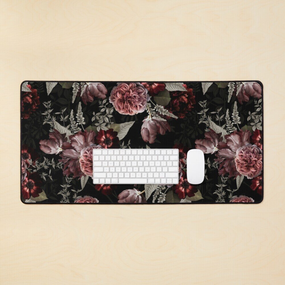 Desk Mat Dutch Vintage Roses And Tulips Pattern Large Gaming Mouse Pad 35X16 Inch 7802738353952