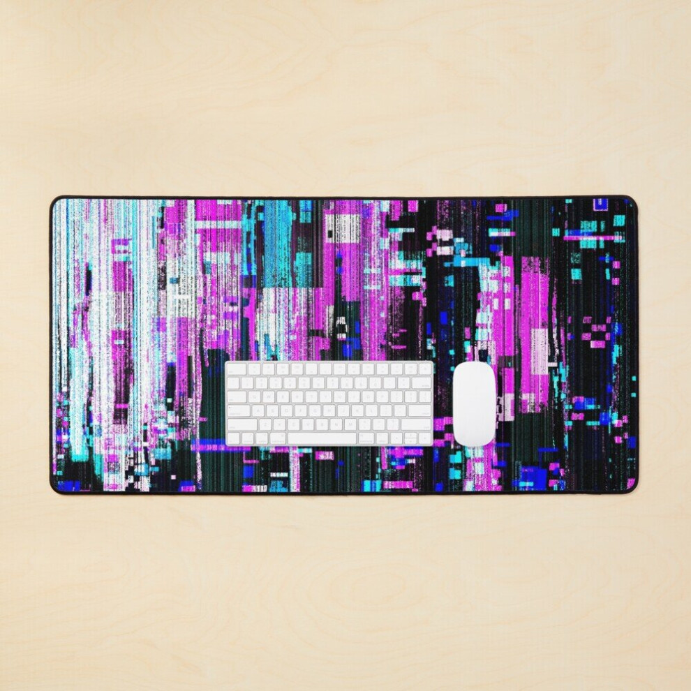 Desk Mat Glitch Abstract Large Gaming Mouse Pad 35X16 Inch Cyan/Magenta 7802738399998
