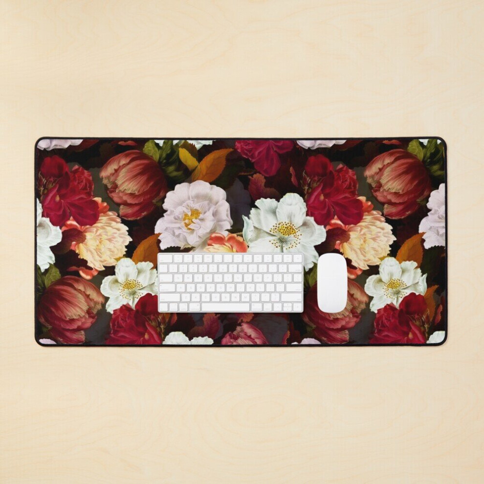 Desk Mat Antique Midnight Botanical Flower Rose Garden Large Gaming Mouse Pad 35X16 Inch 7802738352276