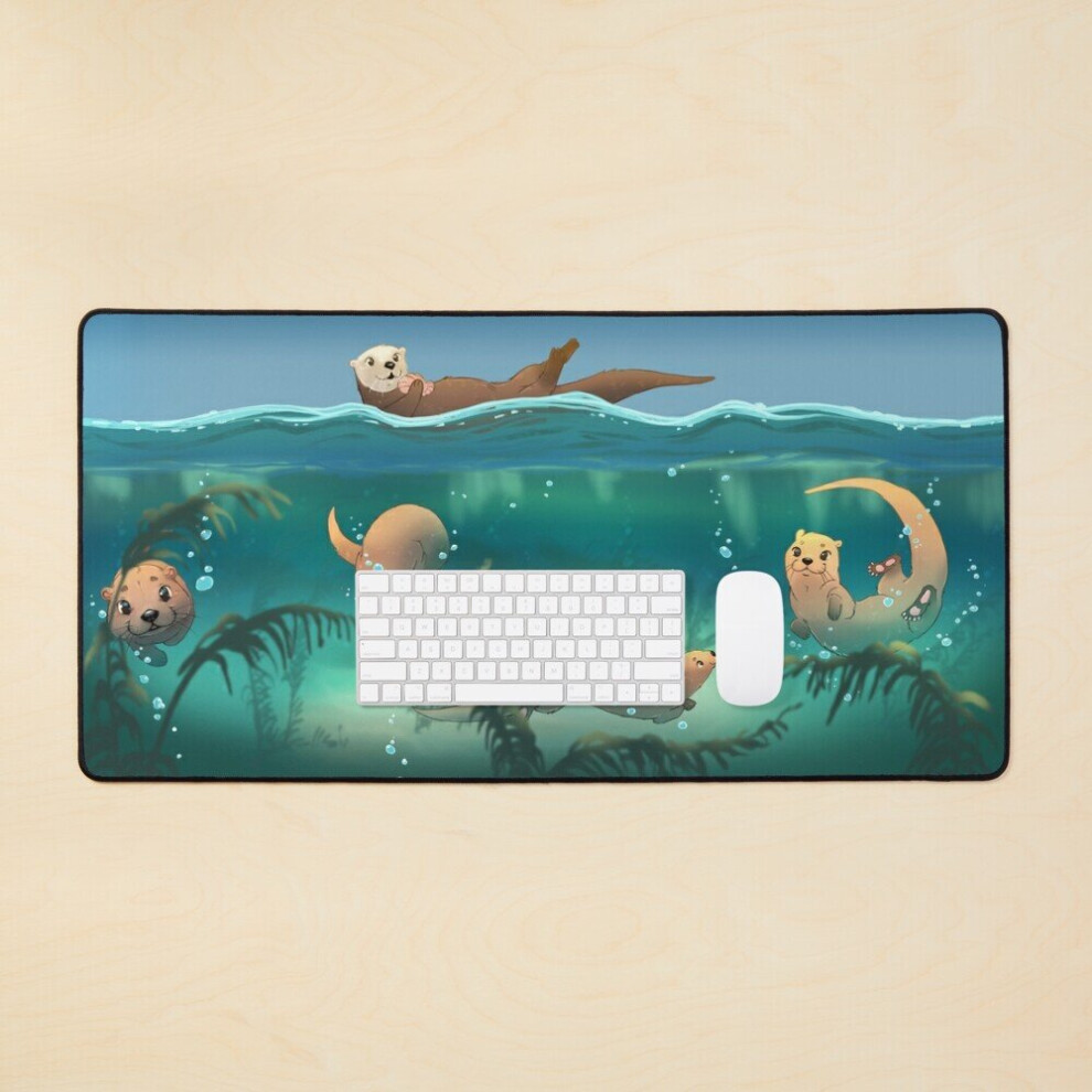 Desk Mat Under The Water With The Otters Large Gaming Mouse Pad 35X16 Inch 7802738363586