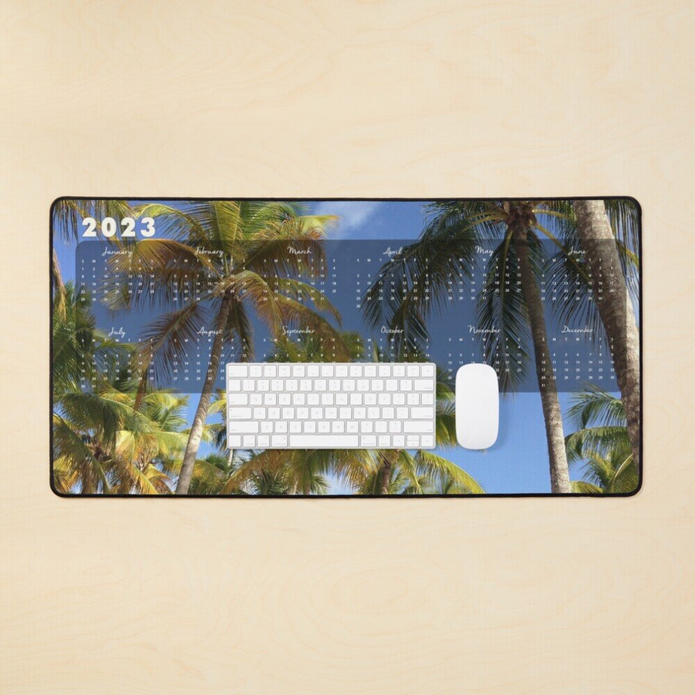 Desk Mat 2023 Calendar Tropical Palm Tree View Large Gaming Mouse Pad 35X16 Inch 7802738371871