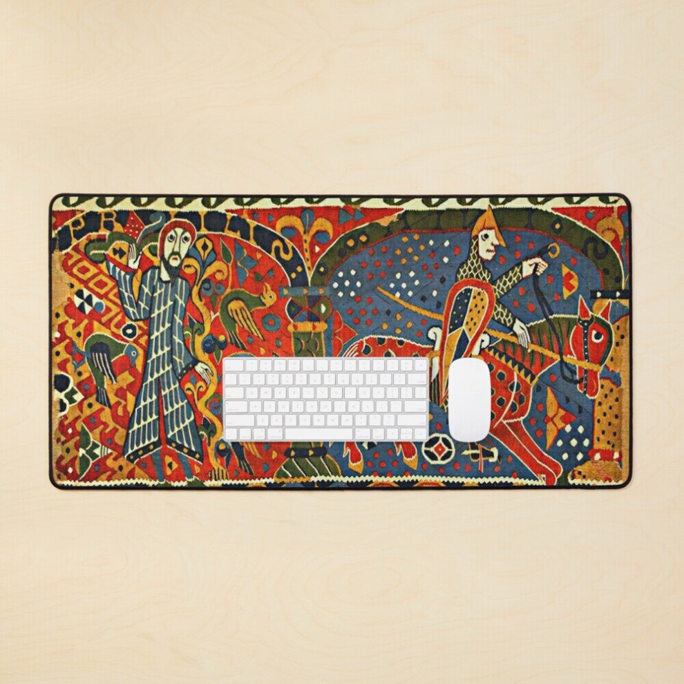 Desk Mat Norwegian Baldishol Tapestry Medieval Knight Horseback Large Gaming Mouse Pad 35X16 Inch 7802738393026