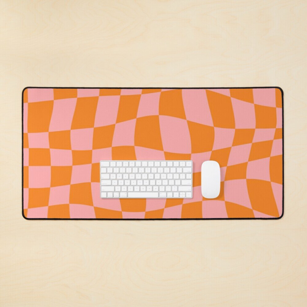 Desk Mat Warped Checkered Pattern () Large Gaming Mouse Pad 35X16 Inch Orange/Pink 7802738356878