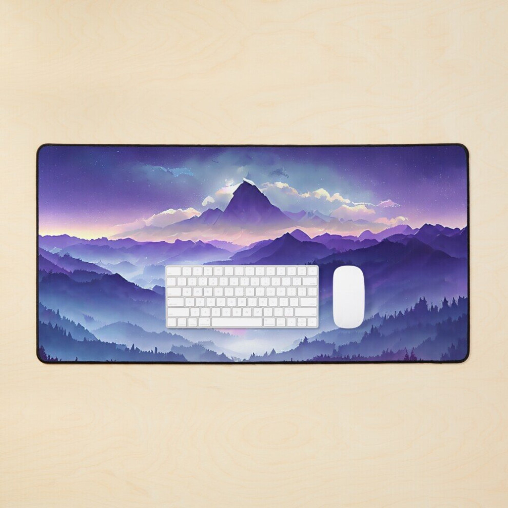 Desk Mat Magical Anime Fantasy Mountains Landscape - Genshin Impact Symbol Element Electro Lightning Large Gaming Mouse Pad 35X16 Inch Purple 7802738403473