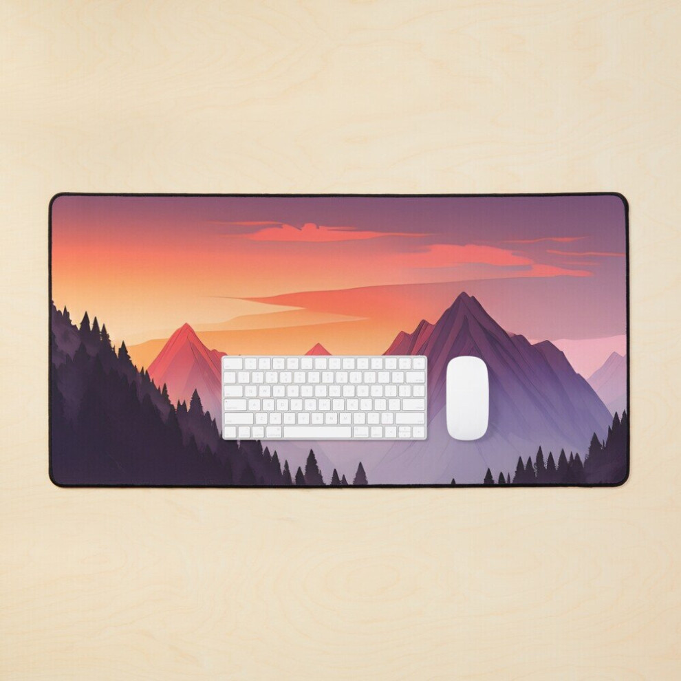 Desk Mat Awe: Hipster Camping Adventure In The Pacific Northwest Mountains Sunset Landscape Large Gaming Mouse Pad 35X16 Inch Orange 7802738339086