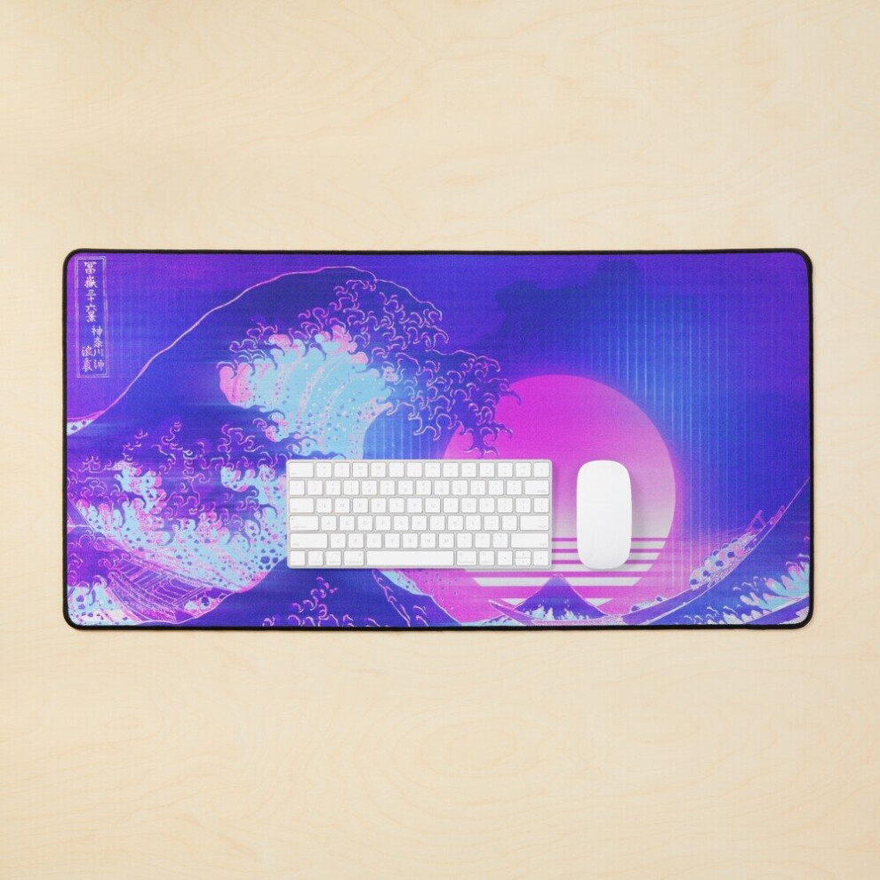 Desk Mat Aesthetic Great Wave Off Kanagawa Retro Vaporwave Large Gaming Mouse Pad 35X16 Inch 7802738313758