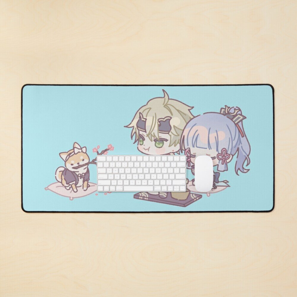 Desk Mat Genshin Impact Chibi Thoma And Ayaka Large Gaming Mouse Pad 35X16 Inch 7802738334364