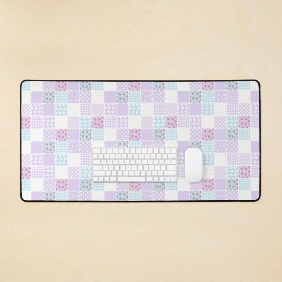 Desk Mat Quilt Pastel Aesthetic Gingham Cute Cozy Cottagecore Large Gaming Mouse Pad 35X16 Inch Purple 7802738361490
