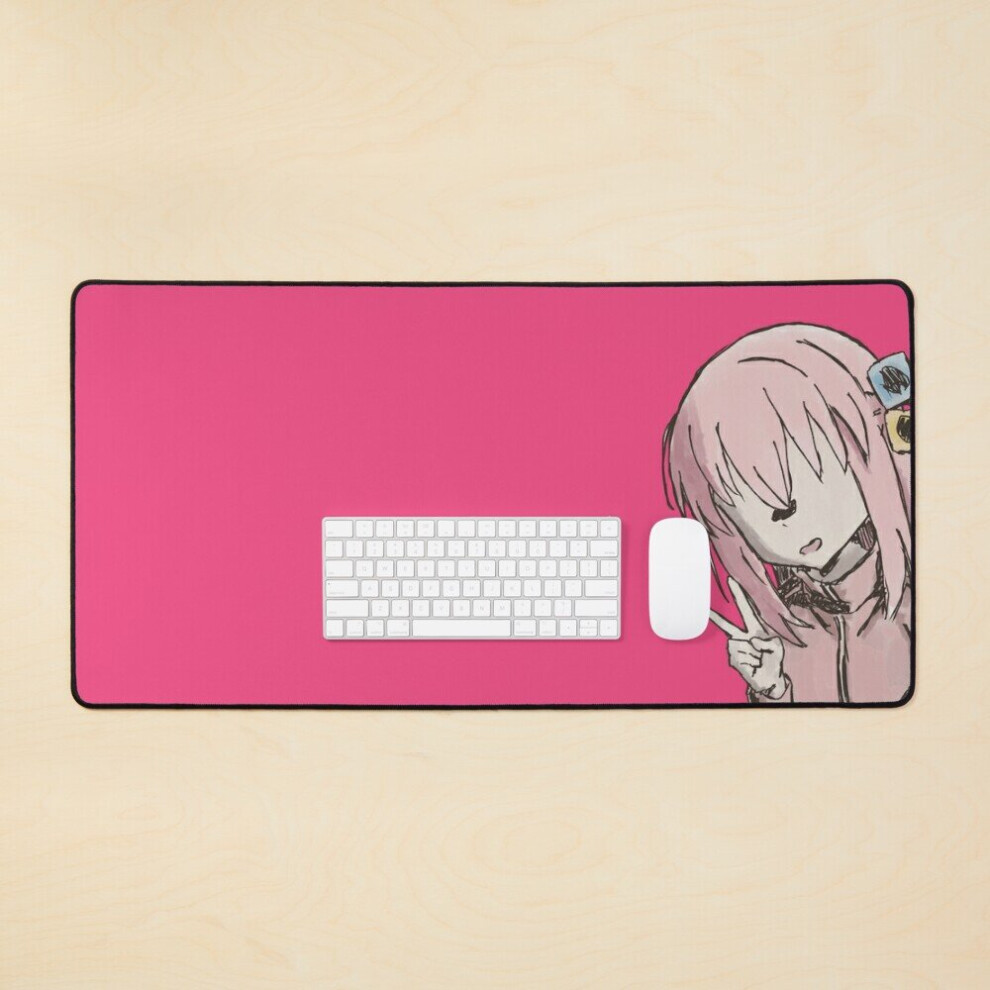 Desk Mat Bocchi The Rock Hitori Gotou Peace Hand Sign In Artistic Watercolor Art Large Gaming Mouse Pad 35X16 Inch 7802738366907