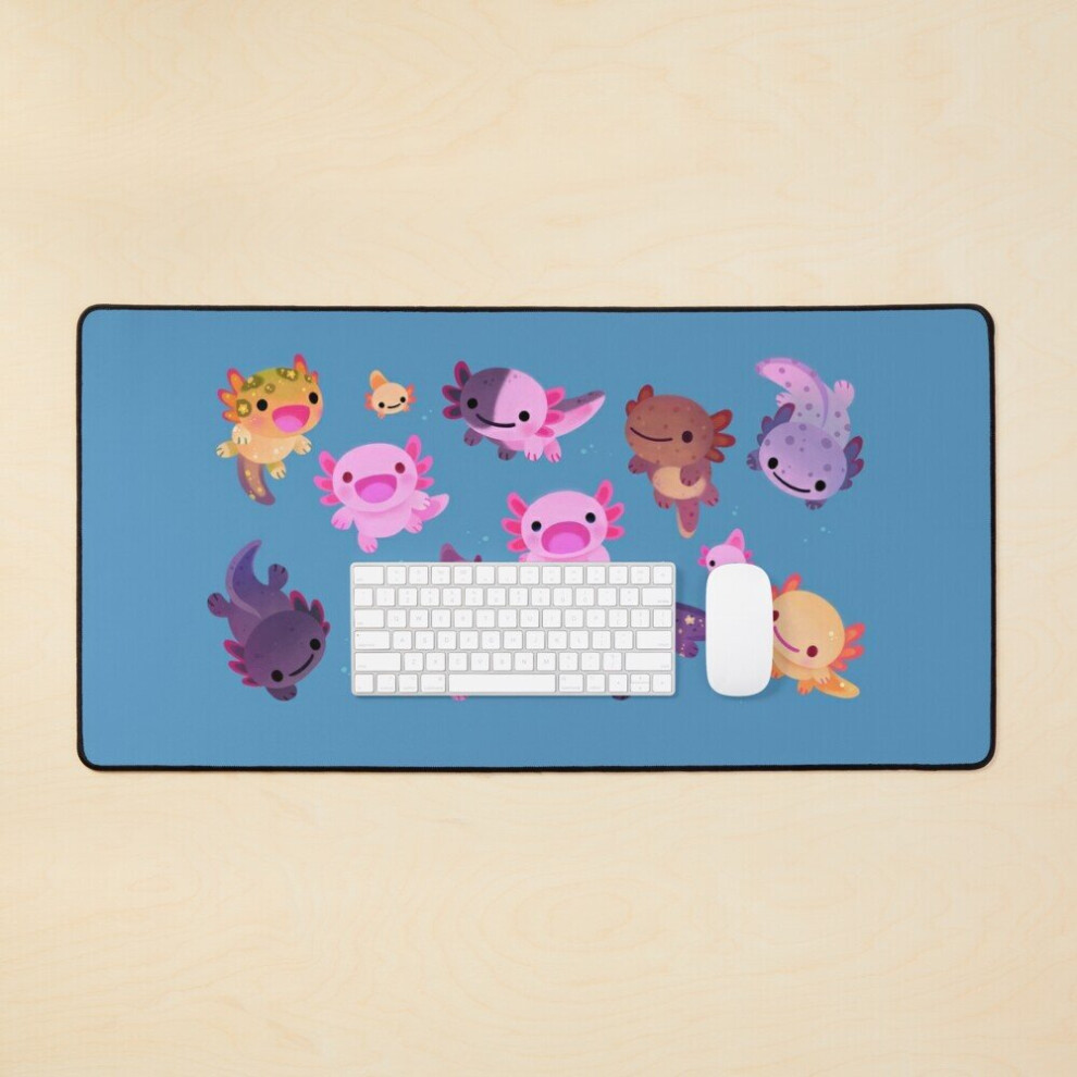 Desk Mat Happy Axolotl - Large Gaming Mouse Pad 35X16 Inch Blue 7802738400205