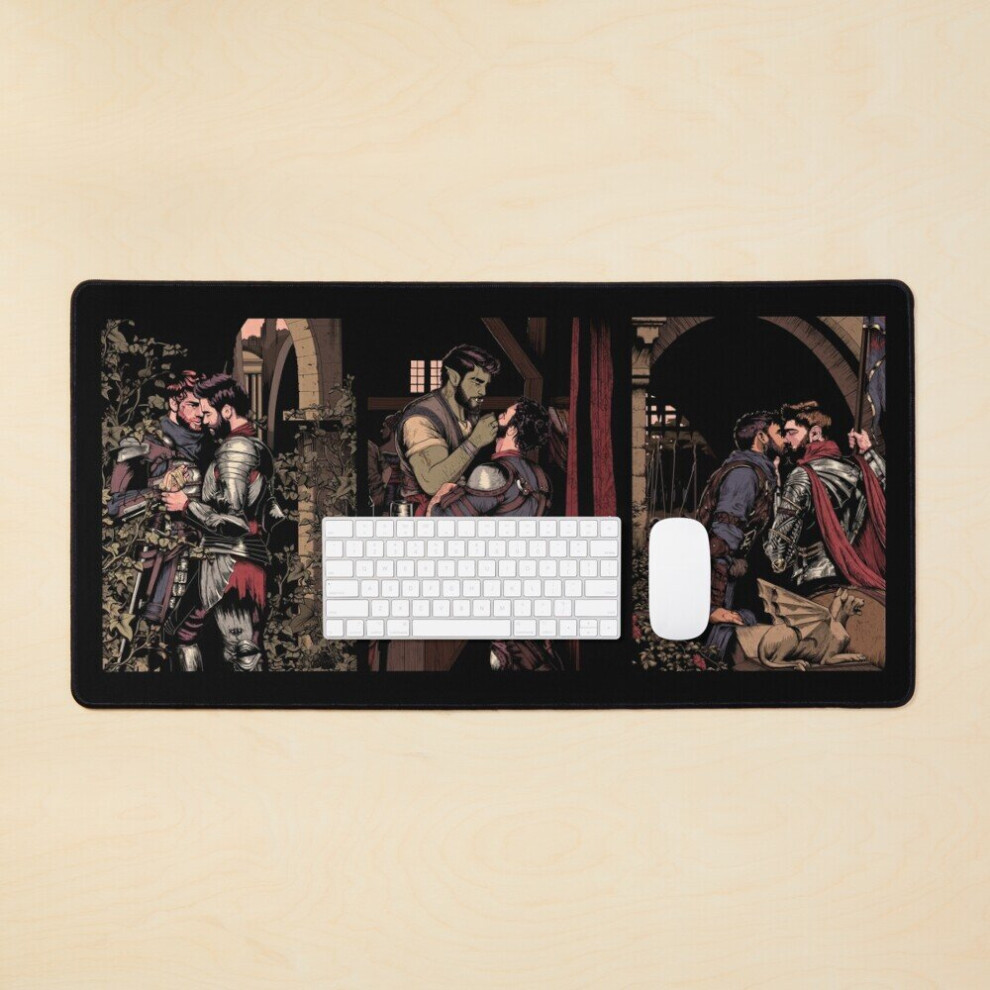 Desk Mat Illustrations From A Gay Fantasia Triptych Large Gaming Mouse Pad 35X16 Inch 7802738321838