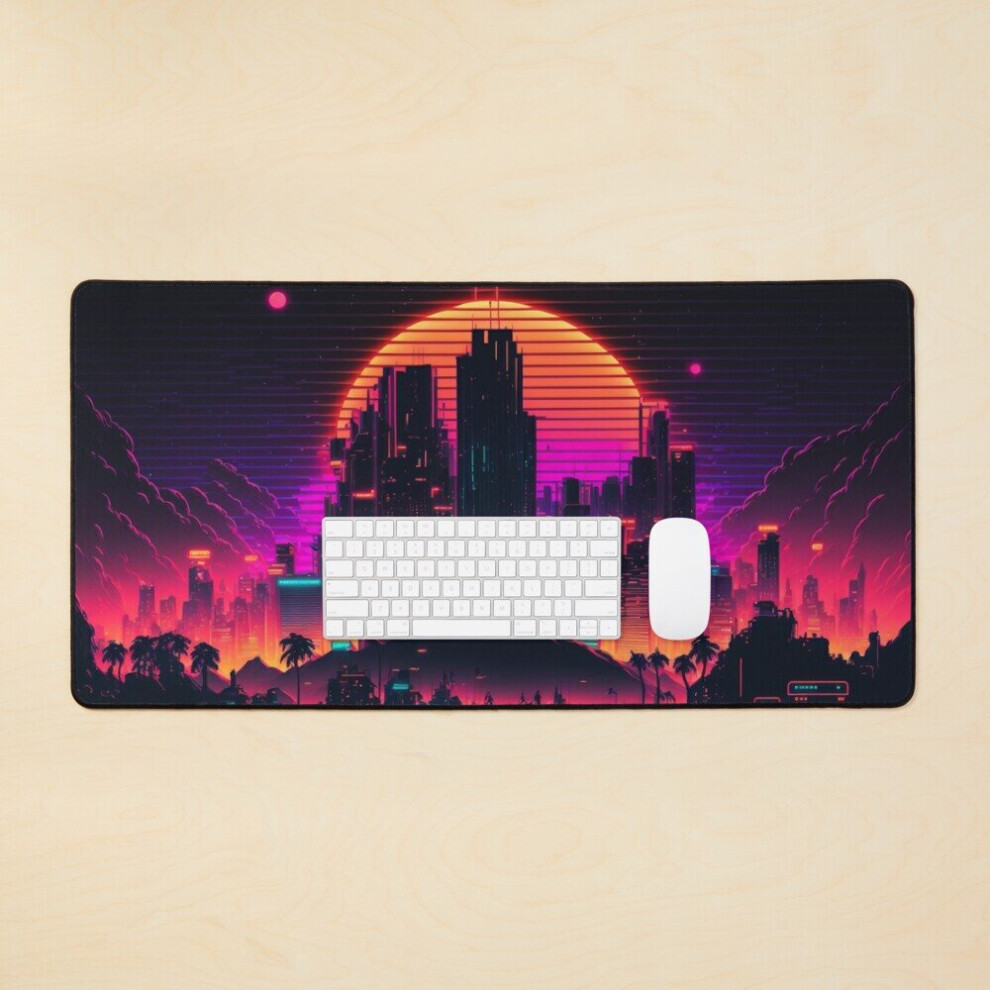 Desk Mat Neon Nights: A Synthwave Sunrise Large Gaming Mouse Pad 35X16 Inch 7802738339314