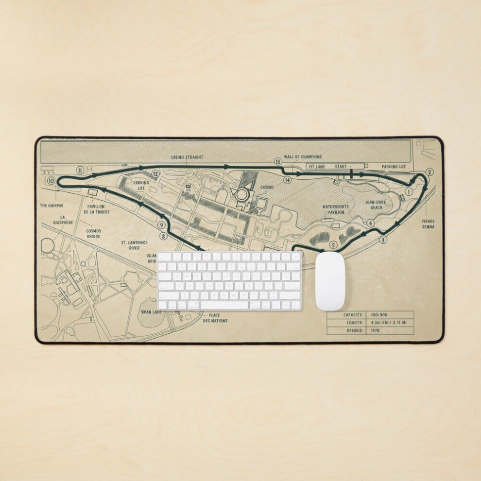 Desk Mat Circuit Gilles Villeneuve (Parchment) Large Gaming Mouse Pad 35X16 Inch 7802738326833