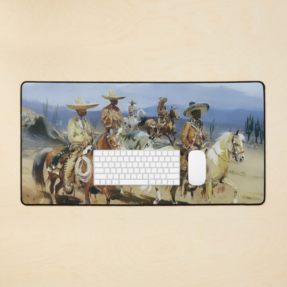 Desk Mat Five Vaqueros On Horseback By Edward Borein Large Gaming Mouse Pad 35X16 Inch 7802738354447