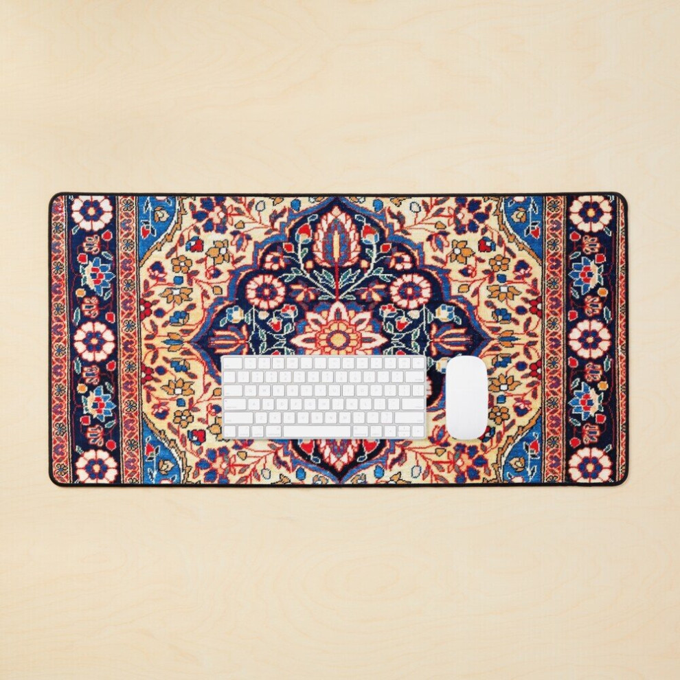 Desk Mat Kashan Central Persian Rug Print Large Gaming Mouse Pad 35X16 Inch 7802738319439