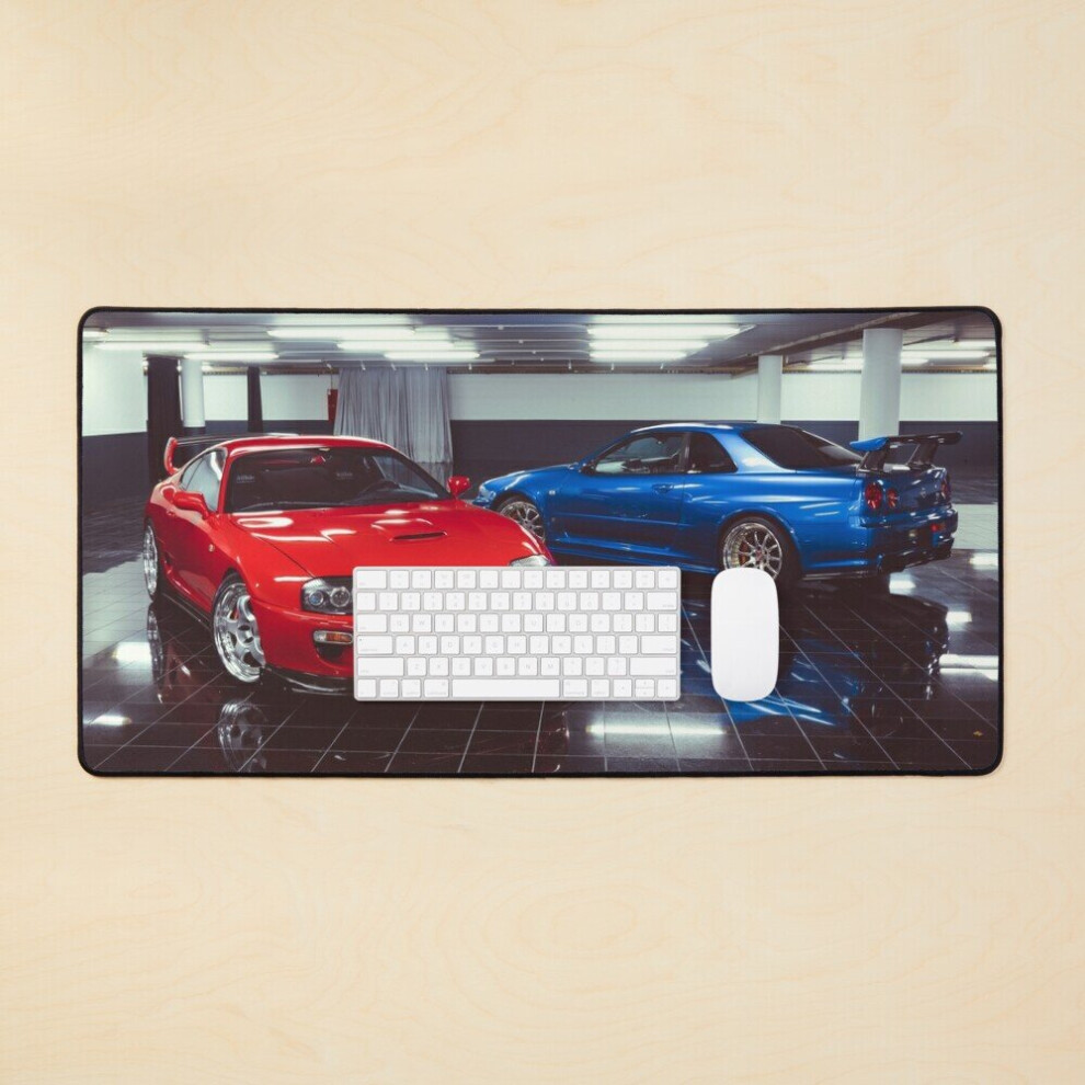 Desk Mat Toyota Supra Vs Nissan Skyline Gtr R34 Large Gaming Mouse Pad 35X16 Inch 7802738378085