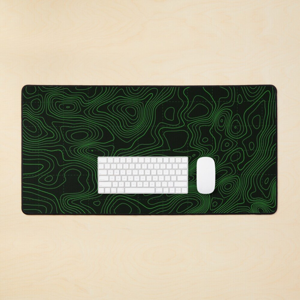 Desk Mat Topography 08 - Colored Lines Large Gaming Mouse Pad 35X16 Inch Green 7802738400748