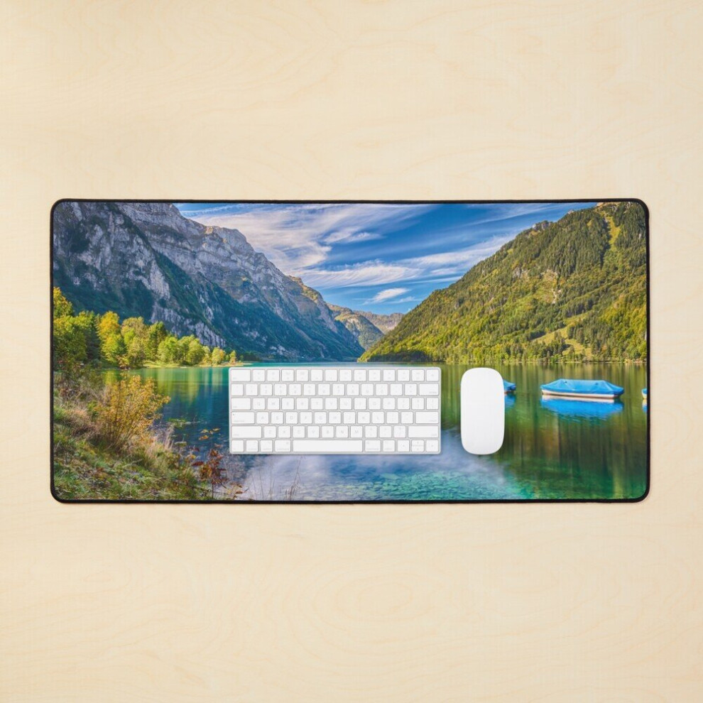 Desk Mat Beautiful Klã¶Ntalersee In Afternoon Sun - Glarus, Switzerland Large Gaming Mouse Pad 35X16 Inch 7802738397185