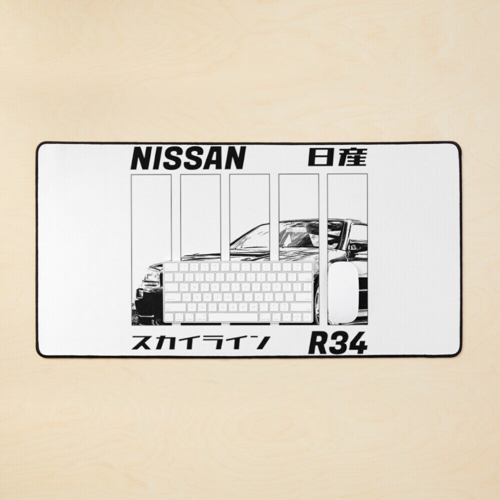 Desk Mat Nissan Skyline Gt-R R34 'N 3 Large Gaming Mouse Pad 35X16 Inch Black/White 7802738401264