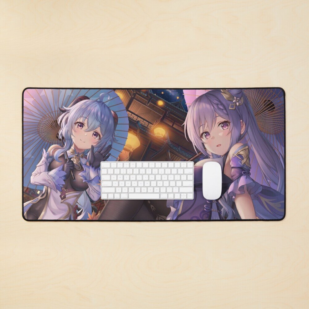 Desk Mat Keqing Ganyu Hello Genshin Impact Large Gaming Mouse Pad 35X16 Inch 7802738356120