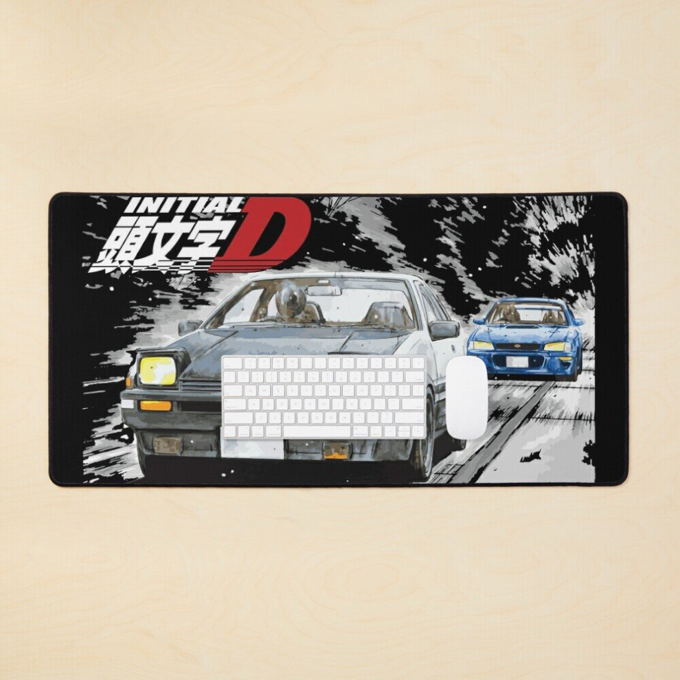Desk Mat Initial D - Mountain Drift Racing Tandem Takumi Fujiwara Ae86 Vs Bunta Fujiwara Gc8 Sti Chase Large Gaming Mouse Pad 35X16 Inch 7802738316872