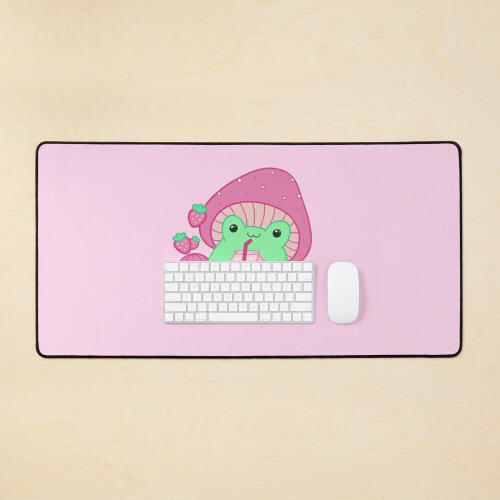 Desk Mat Retro 90S Japanese Kawaii Cottagecore Frog Strawberry Milk Shake Carton Large Gaming Mouse Pad 35X16 Inch 7802738331875