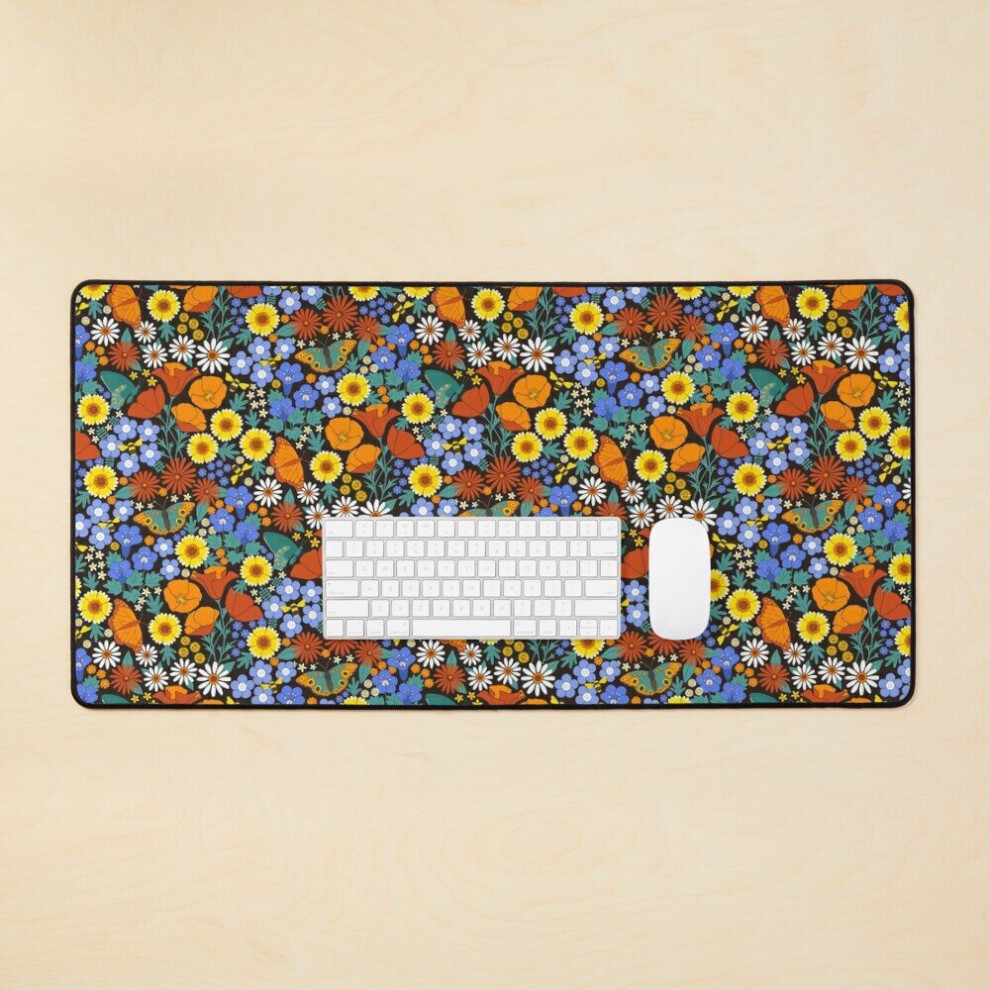 Desk Mat California Wildflowers In 1970S Palette Large Gaming Mouse Pad 35X16 Inch 7802738374308
