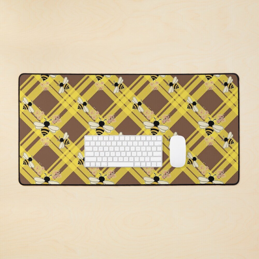 Desk Mat Plaidweave And Bees Large Gaming Mouse Pad 35X16 Inch 7802738385700